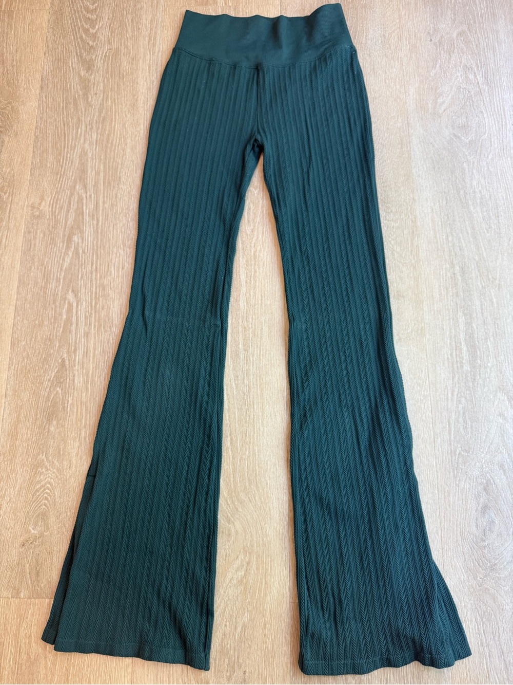 PINK Victoria's Secret Dark Green Ribbed Flare Pants
